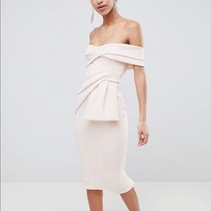 ASOS Bardot Fold Wrap Front Midi Pencil Dress